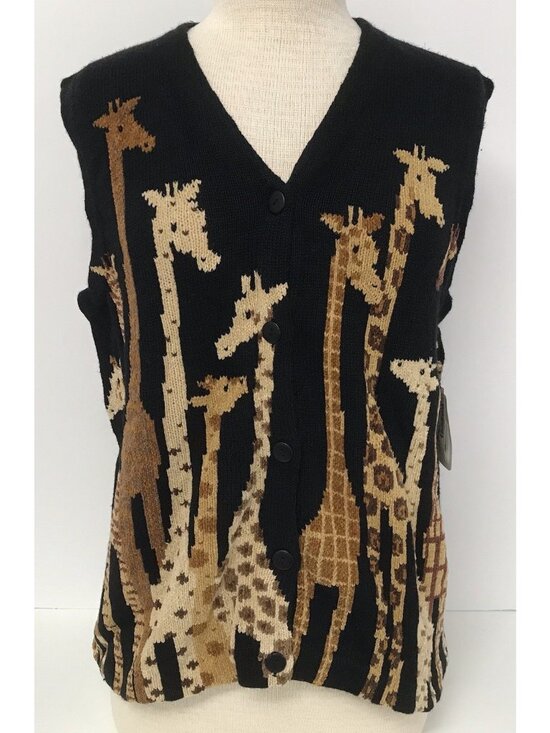 Janes Closet Sweaters - Vintage Jane's Closet Giraffe Knit Sweater Vest Women's M Safari Teacher Core